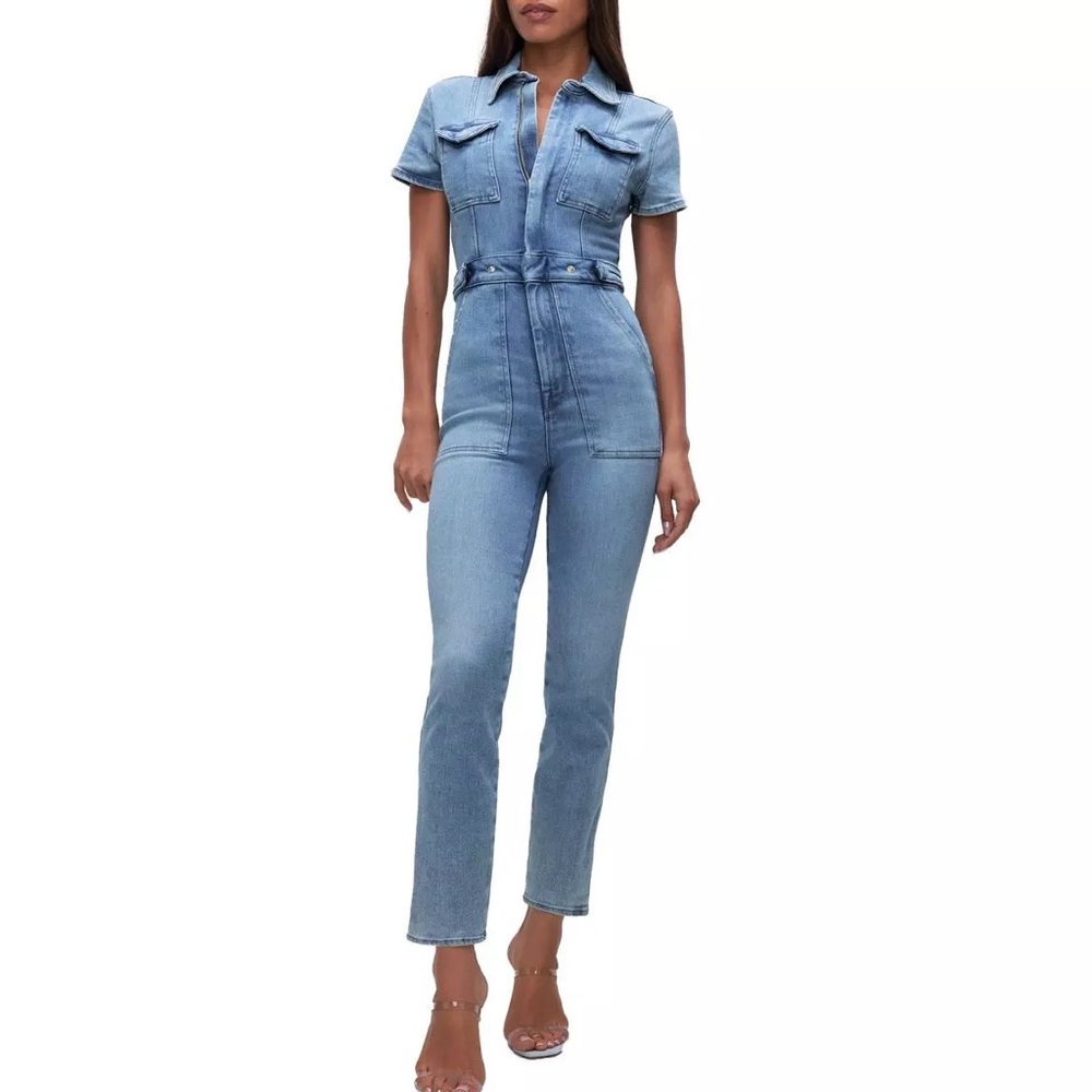 NWT Good American Women's Light Blue Denim Jumpsuit